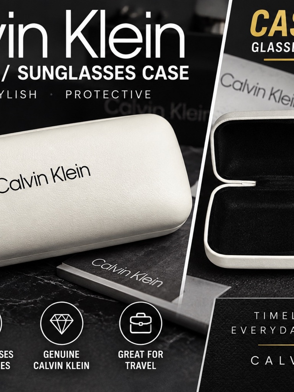 Calvin Klein Eyeglasses Sunglasses Hard Case White Black Interior CK Case